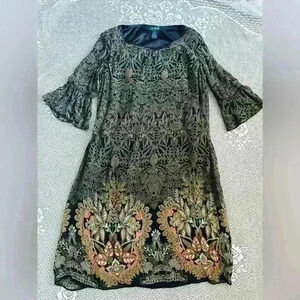 Y2K Bohemian Floral Paisely Sequined Midi Dress